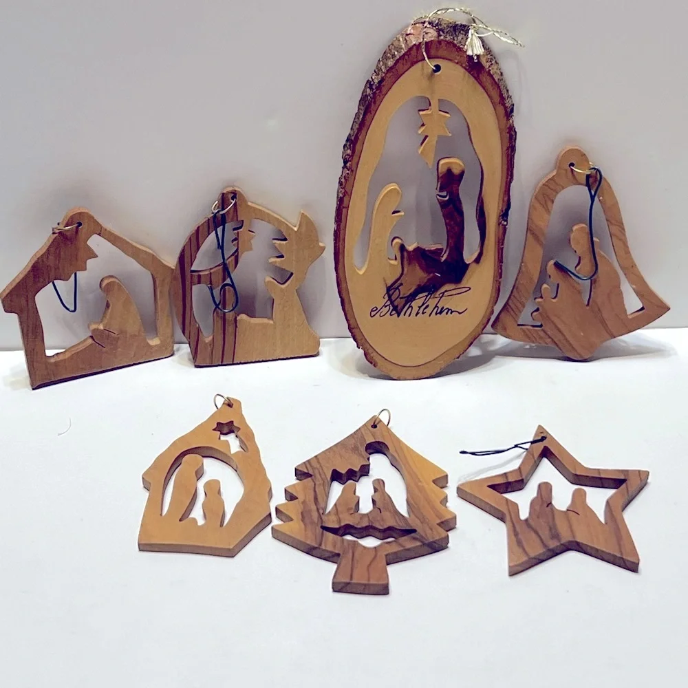 Vintage Wooden Nativity Ornament Set